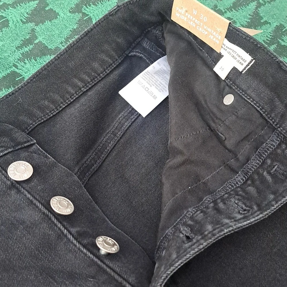 Madewell Nordstrom High Rise Black Jeans W30 Vintage New W/Tags Wide Leg Crop - Picture 6 of 6
